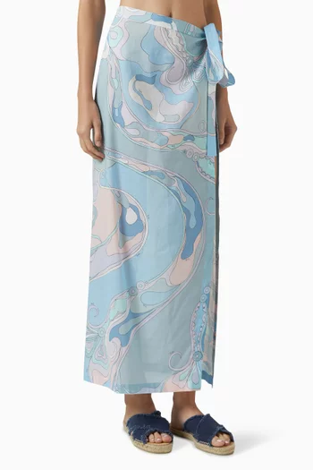 Orchidee-print Wrap Maxi Skirt in Cotton-muslin