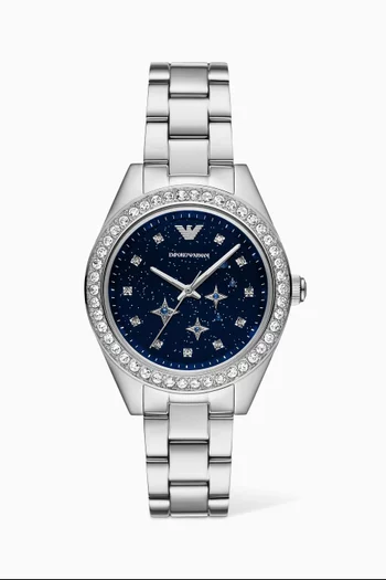 Leo Crystal Quartz Stainless Steel Watch, 36mm