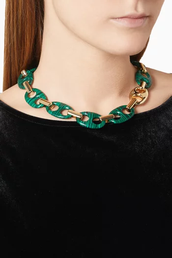 Reconstituted Malachite Chain Necklace in Brass