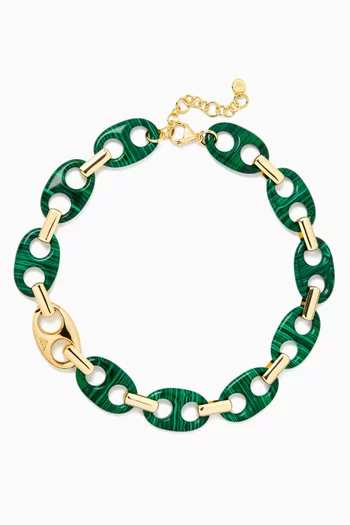Reconstituted Malachite Chain Necklace in Brass