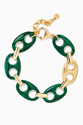 Reconstituted Malachite Chain Bracelet in Brass