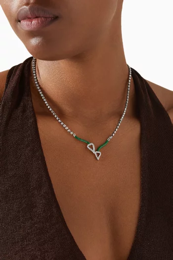Twin Crystal Enamel Necklace in Silver