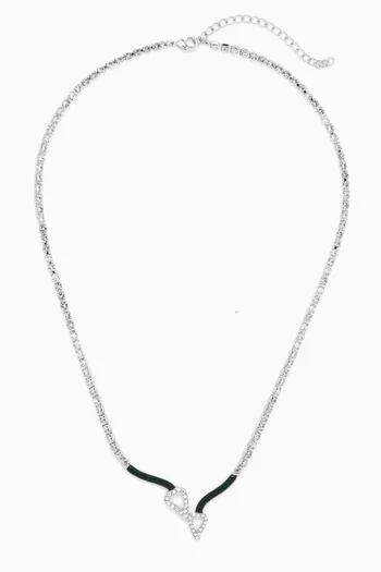 Twin Crystal Enamel Necklace in Silver