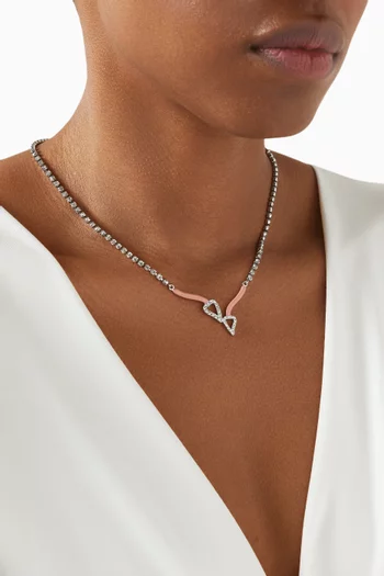 Twin Crystal Enamel Necklace in Silver