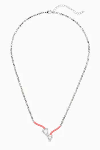 Twin Crystal Enamel Necklace in Silver