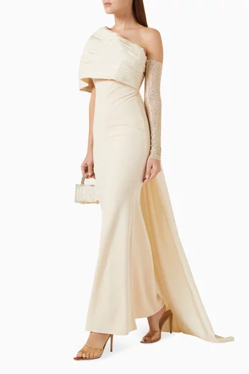 Pleated One-shoulder Gown