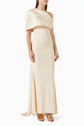 Pleated One-shoulder Gown