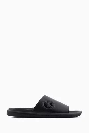 3D Laser Logo Slide Sandals in Leather