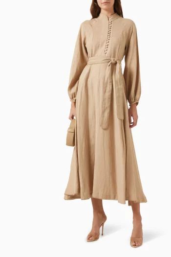 Diva Belted Midi Dress in Linen
