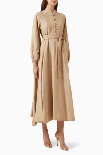 Diva Belted Midi Dress in Linen