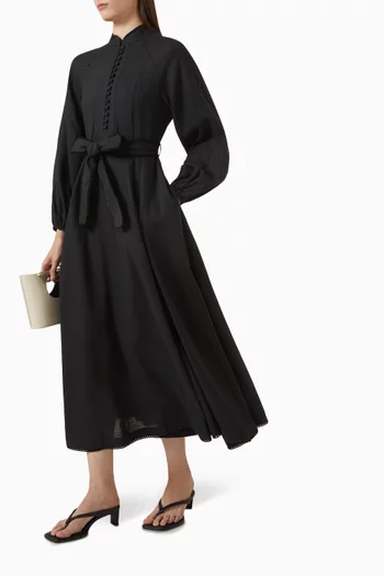 Diva Belted Midi Dress in Linen