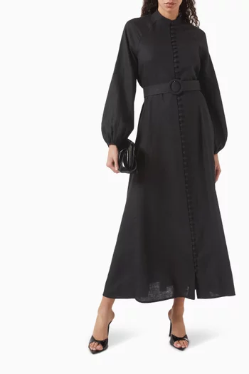 Belted Maxi Dress in Linen