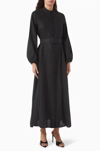 Belted Maxi Dress in Linen