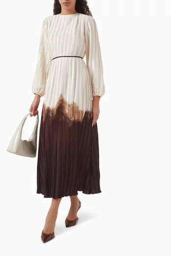 Gradient Pleated Maxi Dress in Satin