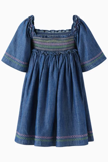 Tallow Shirred Dress in Denim