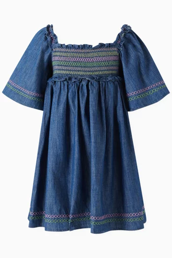 Tallow Shirred Dress in Denim
