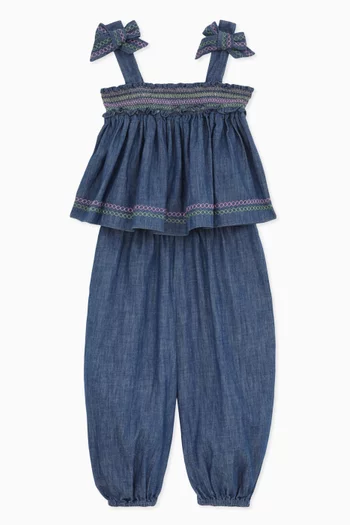Tallow Shirred Top in Denim