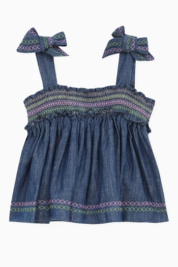 Tallow Shirred Top in Denim