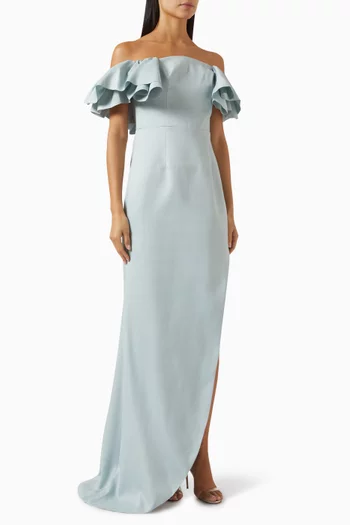 Geranium Hilo Off-shoulder Dress in Bonded-crepe