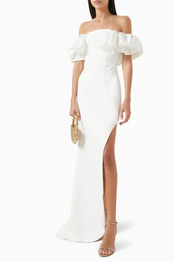 Geranium Hilo Off-shoulder Dress in Bonded-crepe