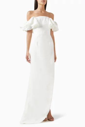 Geranium Hilo Off-shoulder Dress in Bonded-crepe