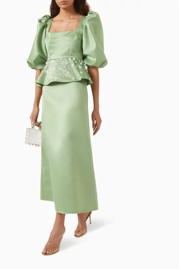 Embroidered Peplum Gown