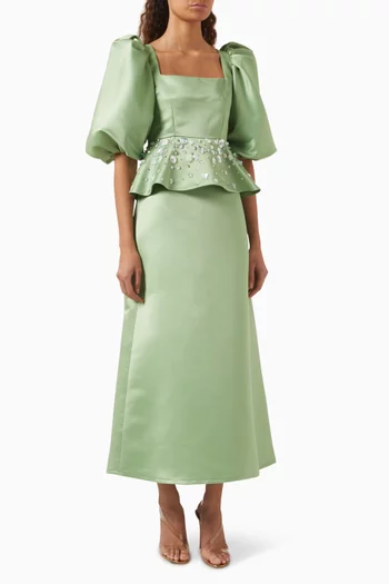Embroidered Peplum Gown