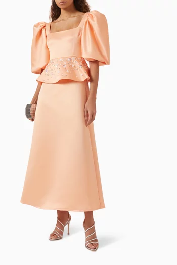 Embroidered Peplum Gown