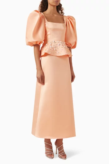 Embroidered Peplum Gown
