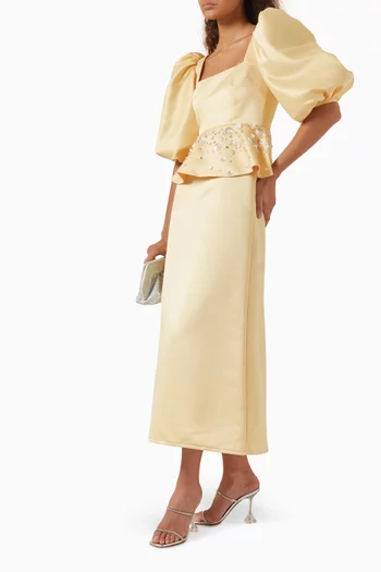 Embroidered Peplum Gown