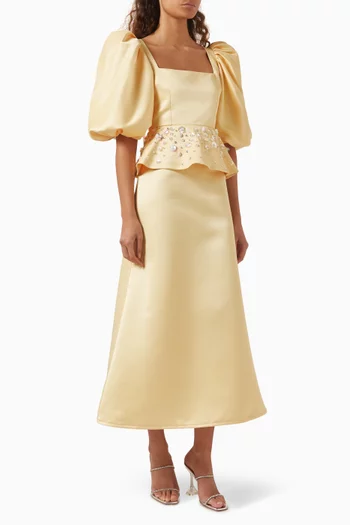 Embroidered Peplum Gown