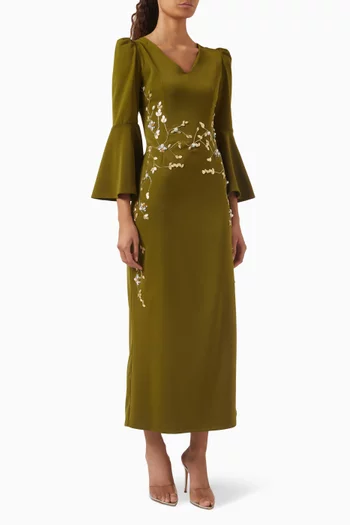Floral-embroidered Midi Dress