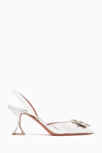 Begum 70 Crystal Slingback Pumps in Metallic Leather