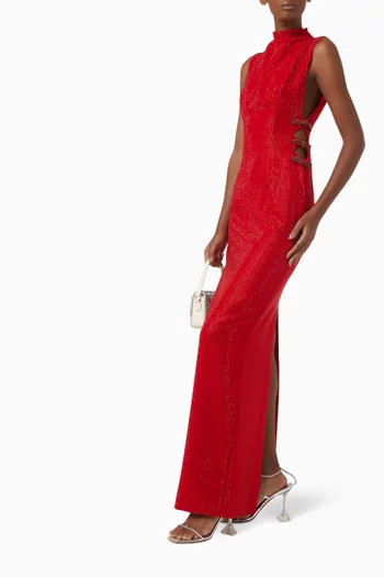 Rhinestone Maxi Dress in Crepe