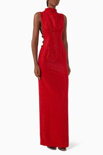Rhinestone Maxi Dress in Crepe