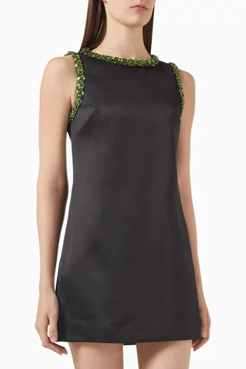 Diamanté-trim Mini Dress in Satin