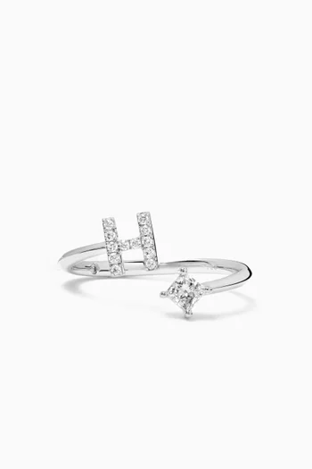Letter 'H' Princess Diamond Ring in 18kt White Gold