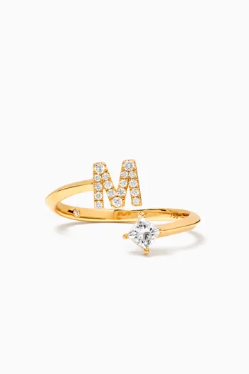 Letter 'M' Princess Diamond Ring in 18kt Yellow Gold