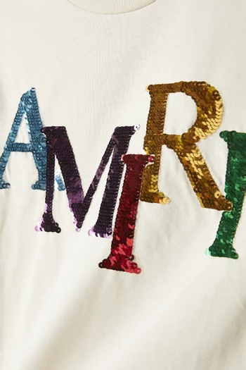 Staggered Sequin-embellished T-shirt in Cotton
