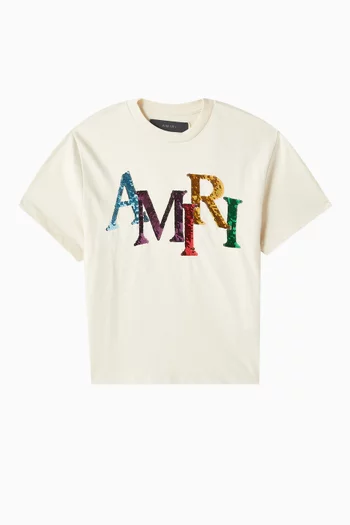 Staggered Sequin-embellished T-shirt in Cotton