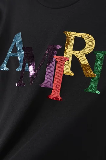 Staggered Sequin-embellished T-shirt in Cotton