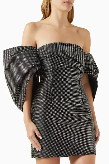 Elina Off-shoulder Mini Gown in Crystal-embellished Crepe