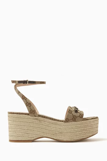 Horsebit 75 Espadrille Flatform Sandals in GG Canvas
