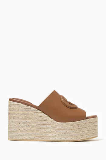 GG 75 Wedge Sandals in Leather & Raffia