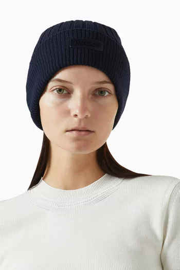 Logo Ribbed Beanie in Wool-cashmere Knit
