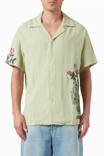 La Chemise Rayée Fleurs Shirt in Cotton-blend