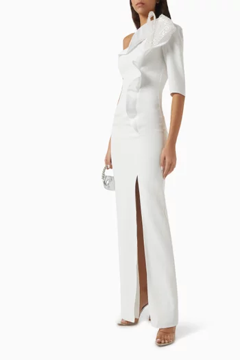 One-shoulder Embellished Column Gown