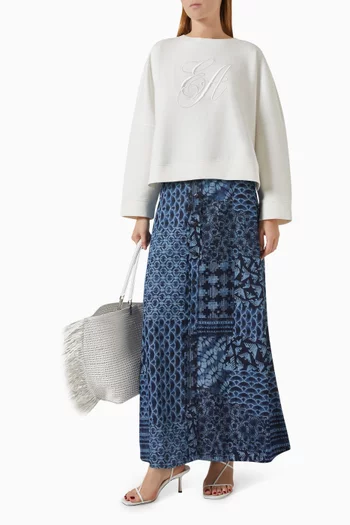 Denim-effect Maxi Skirt in Cotton