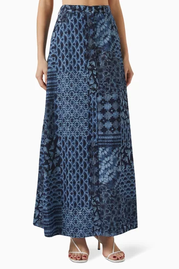Denim-effect Maxi Skirt in Cotton