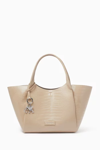 Shopping Tote Bag in Croc-embossed Faux Leather